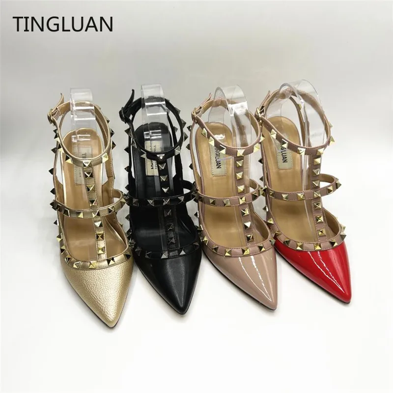 Top Trends: Brand Women Sandals Rivets 2022 Luxury Sexy Pointed Sandals Super 6cm 8cm 10cm High Heels Red Wedding Shoes Big Size 44 Shoppable Styles