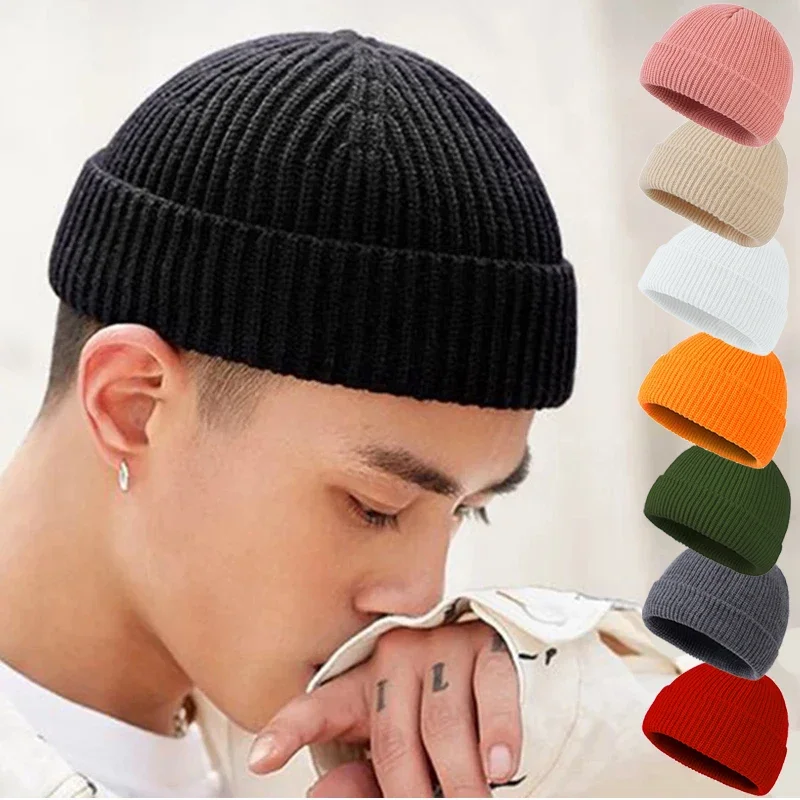 Top Trends: Men Fashion Knitted Hats Boy Skullcap Male Beanie Winter Retro Brimless Baggy Melon Cap Cuff Docker Fisherman Accessories Shoppable Styles