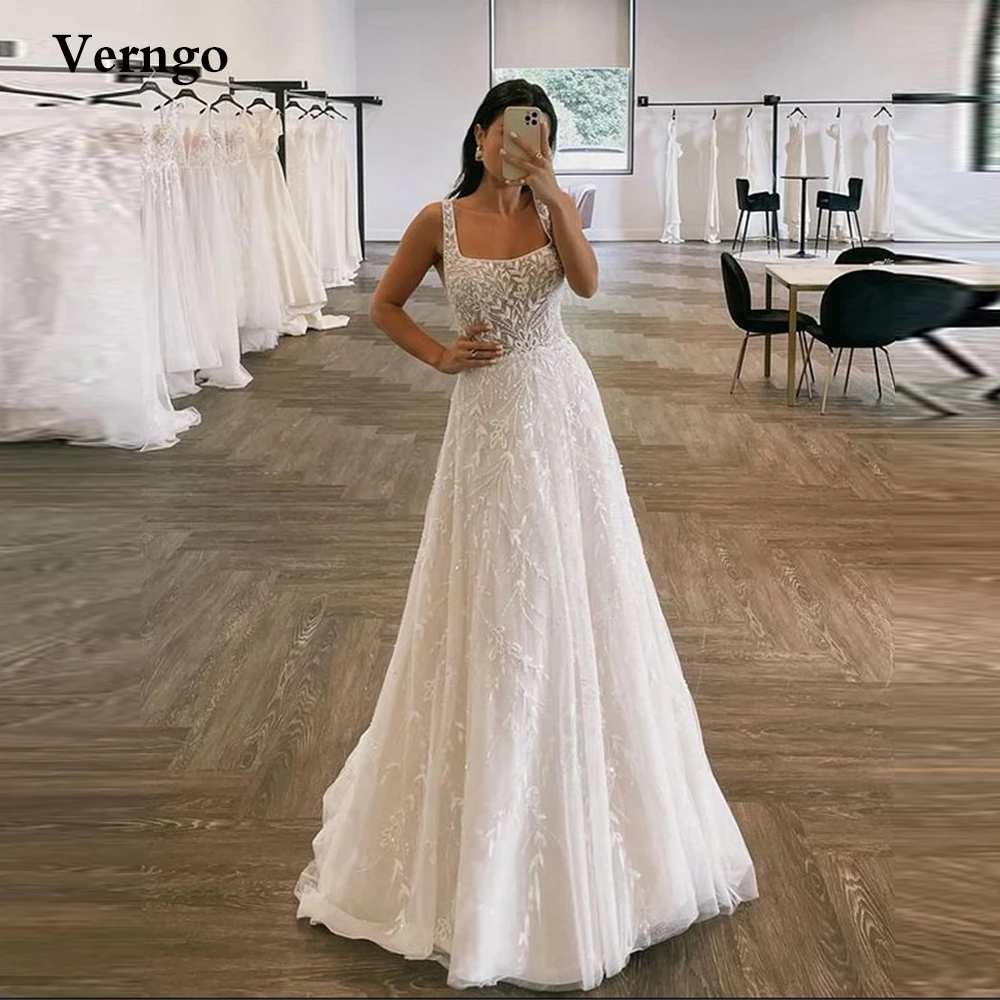 Top Trends: Verngo Elegant Lace Floral A Line Wedding Dress For Bride Wide Straps Floor Length Women Bride Gowns Robe De Mariage Plus Size Shoppable Styles