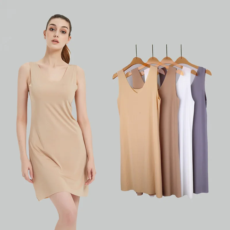 Top Trends: Full Slip Women Under Dress Plus Size Seamless Sleeveless Petticoat Underskirt Dresses Female Pure Color Vest Inner Dress Slips Shoppable Styles