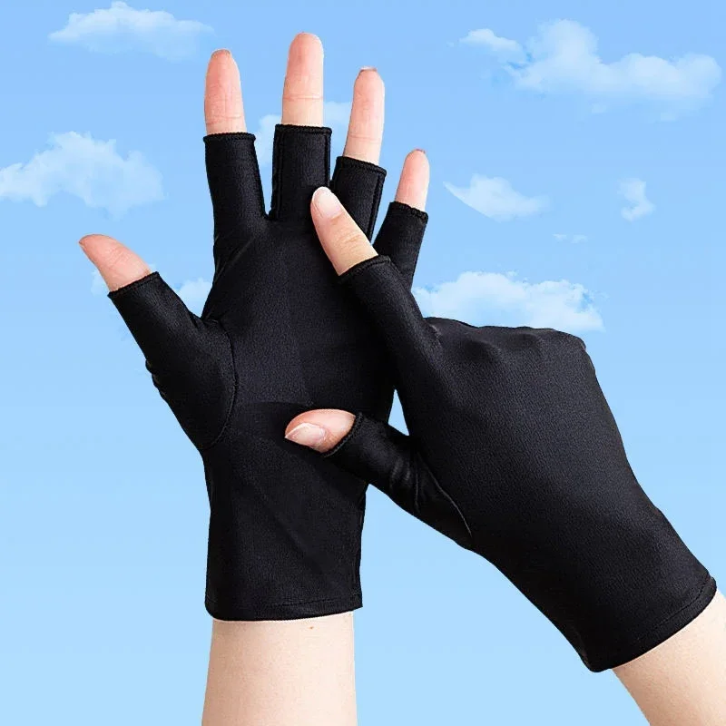 Top Trends: 1 Pair Women Casual Elastic Anti-UV Half Finger Gloves Black White Gray Summer Cool Thin Short Cycling Driving Mittens Shoppable Styles