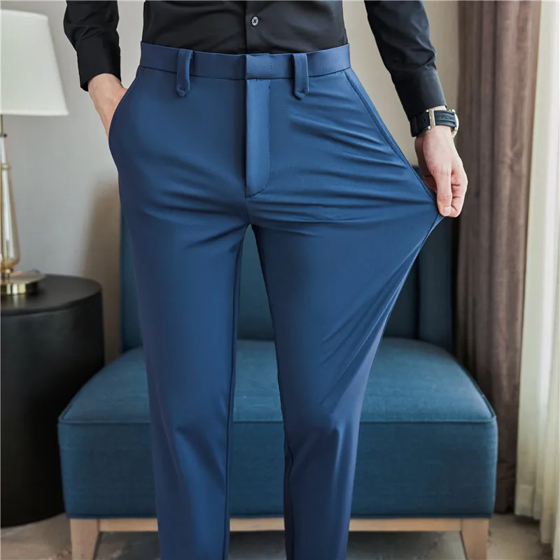 Top Trends: Brand Clothing Men Have High Spring Elasticity Business Trousers / Male Slim Fit Solid Color Dress Suit Pants Casual Pants 38 Shoppable Styles