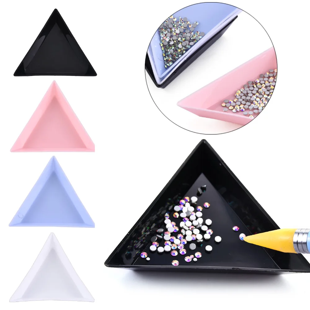 Top Trends: Triangle Plastic Rhinestone Nail Art Storage Box Plate Tray Holder Container Jewelry Glitter Cup DIY Decoration Dotting Tool Shoppable Styles