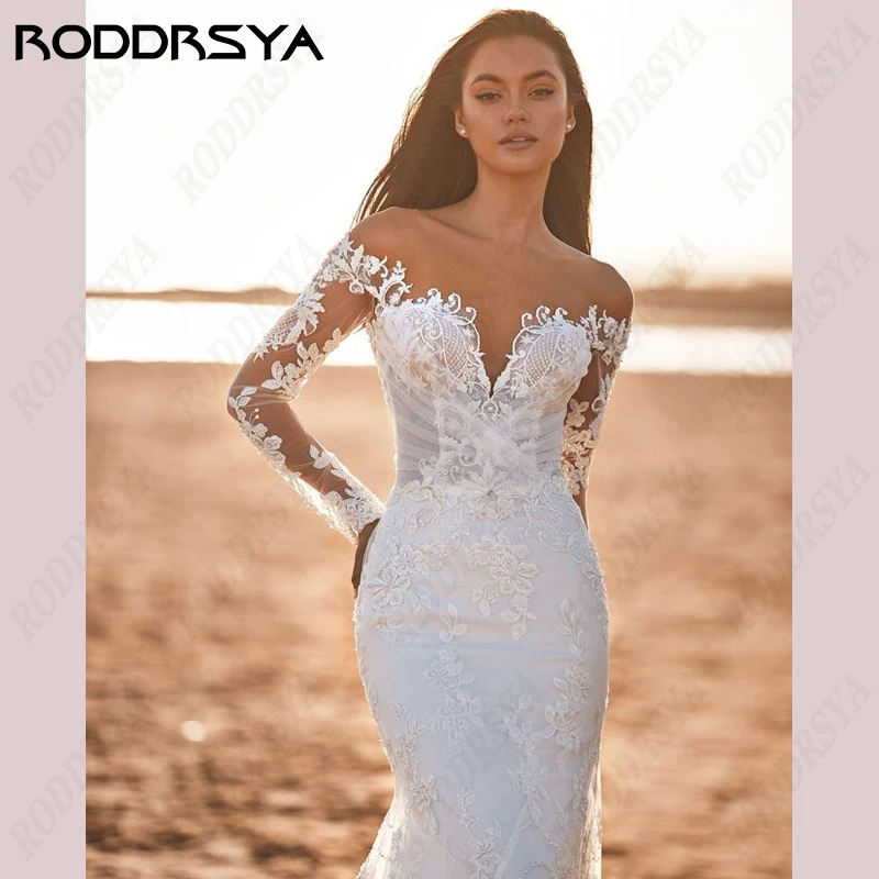 Top Trends: RODDRSYA Mermaid Wedding Dress For Women Elegant Scoop-Neck Beach Bridal Gown Illusion Button Back Long Sleeve Robe De Mariée Shoppable Styles - Image 3