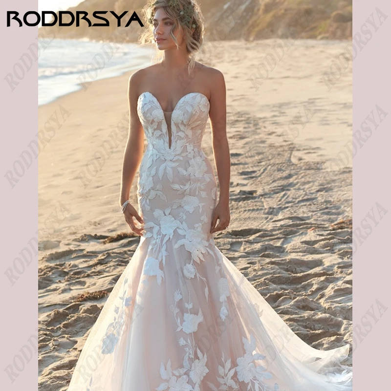 Top Trends: RODDRSYA Strapless Mermaid Wedding Dresses For Women Elegant Appliques Bridal Gown Tulle Backless Sleeveless Vestidos De Novia Shoppable Styles - Image 3