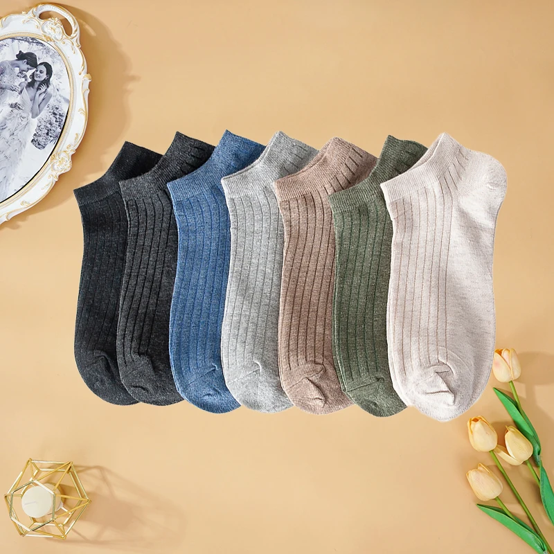 Top Trends: 5 Pairs Men Solid Color Cotton Short Socks Sport Invisible Striped Low Tube Ankle Sock Comfortable Four Seasons Street Fashion Shoppable Styles