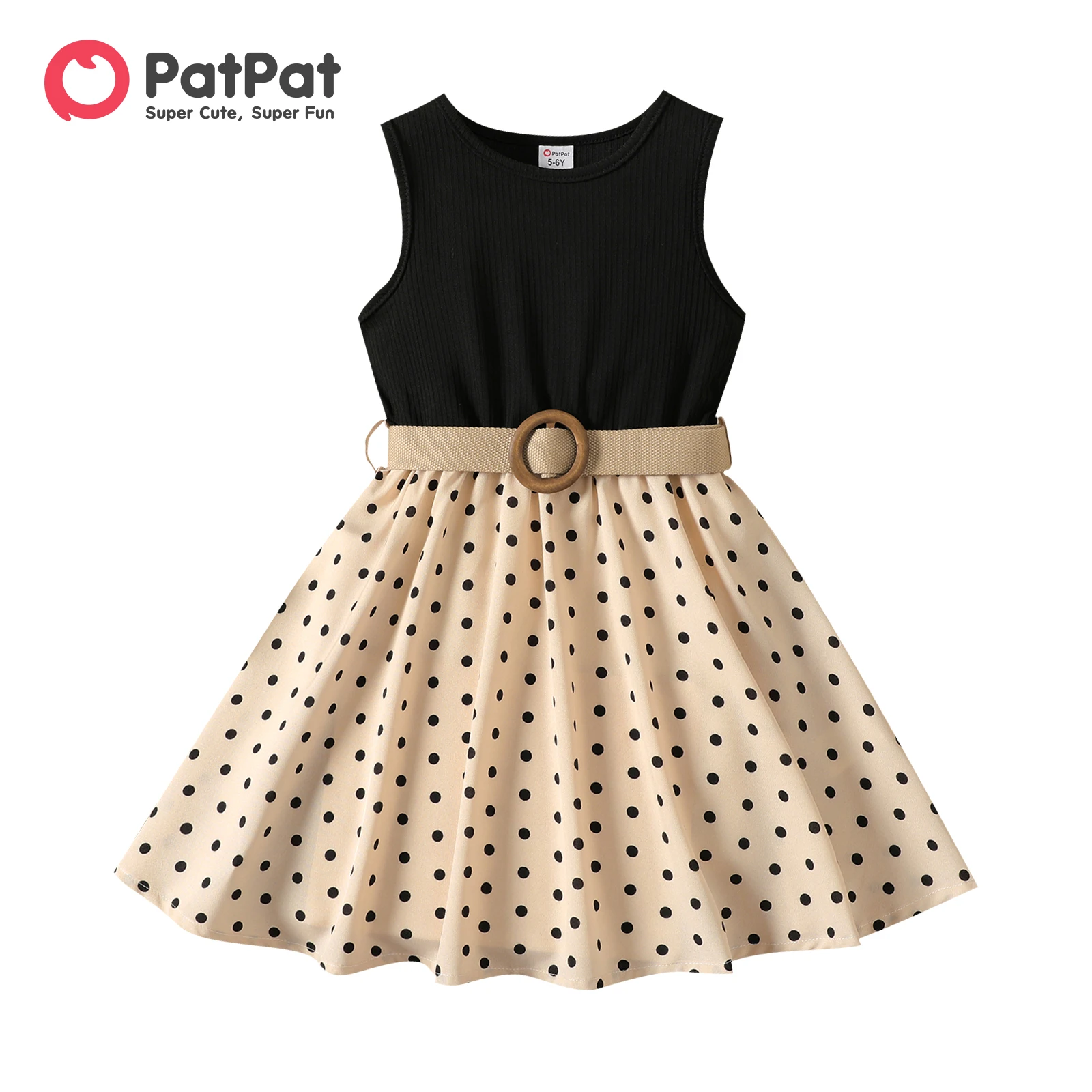 Top Trends: PatPat 2pcs Girl Dresses Kids Clothes Girl Polka Dots Ribbed Girls Splice Sleeveless Dress &amp; Belt Shoppable Styles