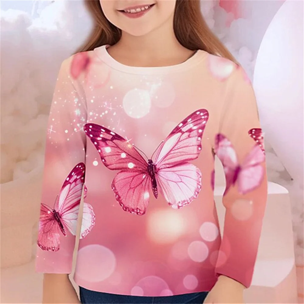 Top Trends: Korean Children's Clothing 2023 Long Sleeve T-Shirt For Girl Teenegers Tops Sparkling Butterfly Girls T Shirt For Kids 10 Years Shoppable Styles