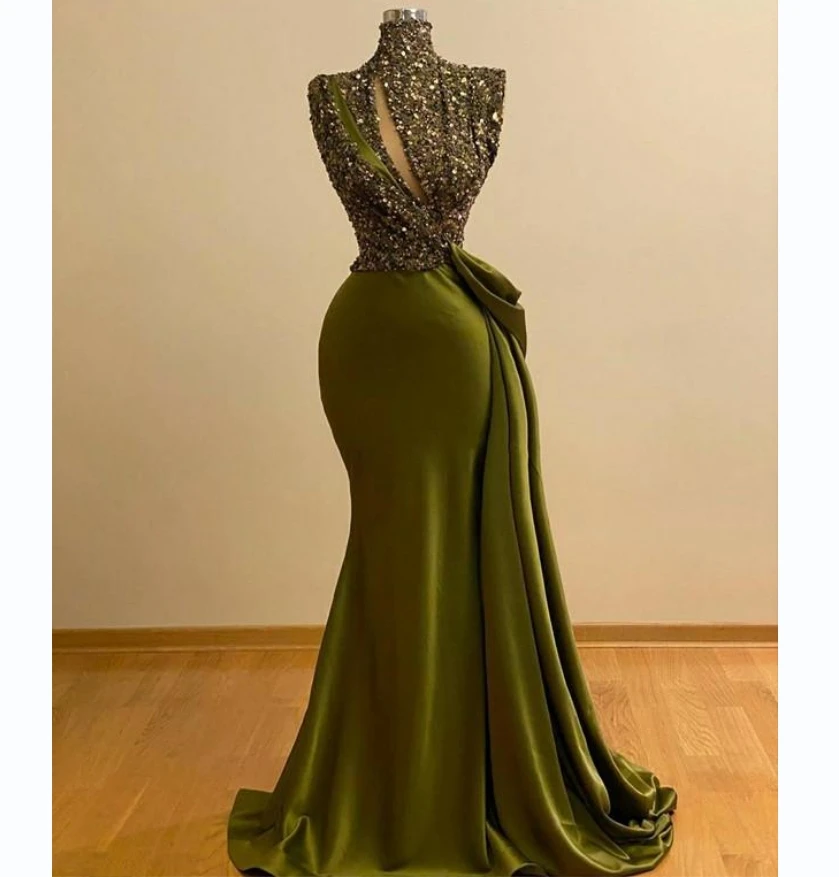 Top Trends: Gorgeous Green Evening Dress With High Neck Crystal Mermaid Floor Length Formal Party Dress For Women فساتين مناسبة رسمية Shoppable Styles