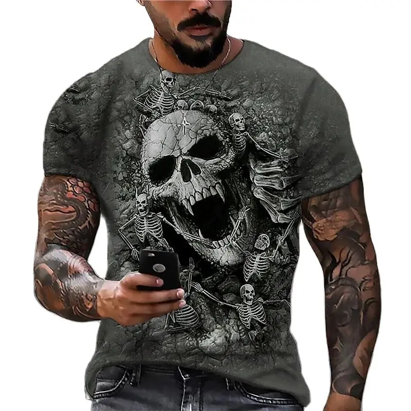 Top Trends: Death Skull Print T Shirt For Men Terror Harajuku Oversized Short Sleeve Tops Summer Trend Leisure O-neck Tees Vintage Clothes Shoppable Styles