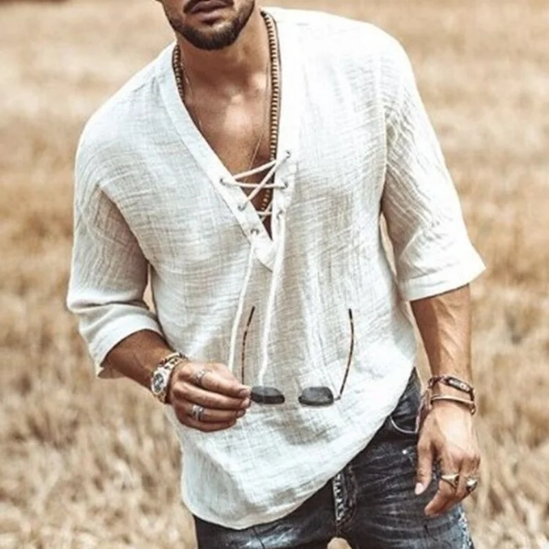 Top Trends: Men&#039;s White Summer Tops Casual T-Shirt Men Blouse Cotton Linen Shirts Man Baggy T Shirt Clothing Chemise Hombre Homme Shoppable Styles