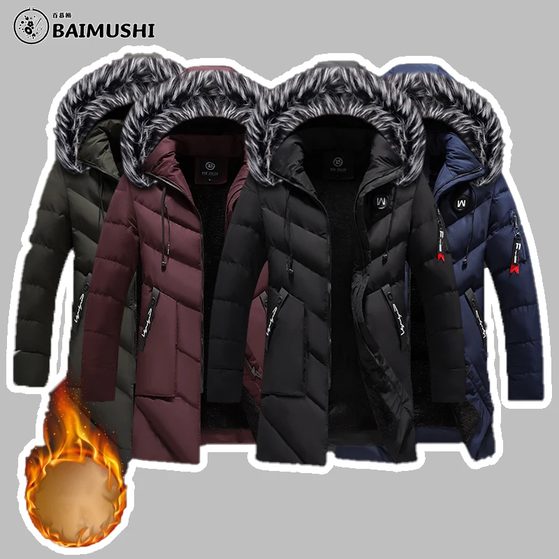 Top Trends: BAIMUSHI Winter Men's Long Jacket Warm Thickened Cotton Multi-pocket Hooded Wool Warm Parka Waterproof Outwear Vintage Down Coat Shoppable Styles