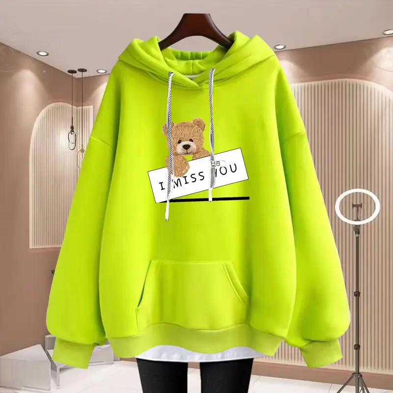 Top Trends: Casual Letter Printing Hooded Sweaters Autumn Winter New Long Sleeve Solid Loose All-match Tops Fashion Trend Women Clothing Shoppable Styles