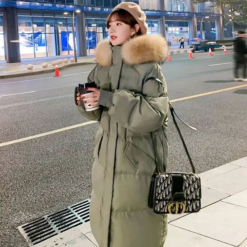 Top Trends: Down Cotton Puffer Jacket Winter Coat Women Windproof Waterproof Long Parka Thickened Big Fur Collar Hooded Jacket Long Sleeve Shoppable Styles - Image 3