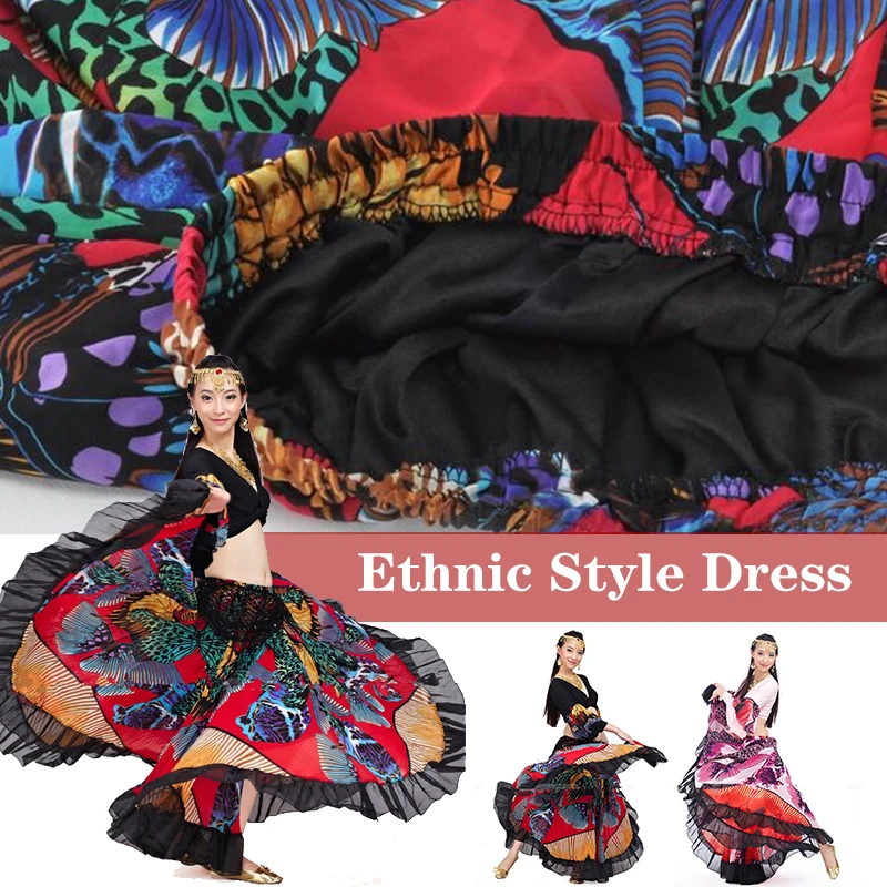 Top Trends: 720 Degree Big Swing Flower Butterfly Printed Gypsy Skirt Belly Dance Costume Tribal Clothing Belly Dance Suit Flamenco Clothes Shoppable Styles