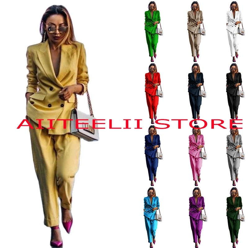 Top Trends: Women&#039;s Pant Set Double Breasted Jacket Yellow Business Formal Tuxedo Fashion Blazer Trousers 2 Piece Set Shoppable Styles