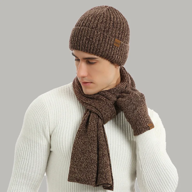 Top Trends: Men's Autumn Winter Keep Warm Set Beanie Gloves Scarf Male Woolen Yarn Knitted Muffler Spring Fall Hat Solid Color Neckerchief Shoppable Styles - Image 4