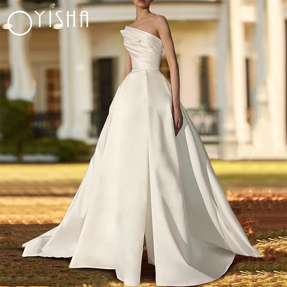 Top Trends: OYISHA Elegant One Shoulder Formal Wedding Dresses A-Line Sleeveless Satin With Ruched 2023 Bridal Gowns Robe De Mariée Zipper Shoppable Styles