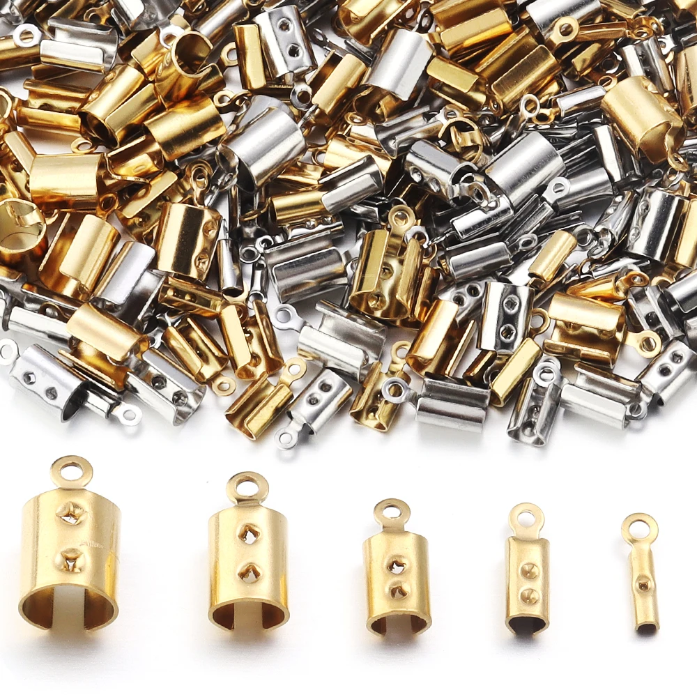 Top Trends: High Quality Stainless Steel Crimp End Beads Caps Leather Cord Clip Tip Fold Crimp Bead Bracelet Connectors For Jewelry Making Shoppable Styles