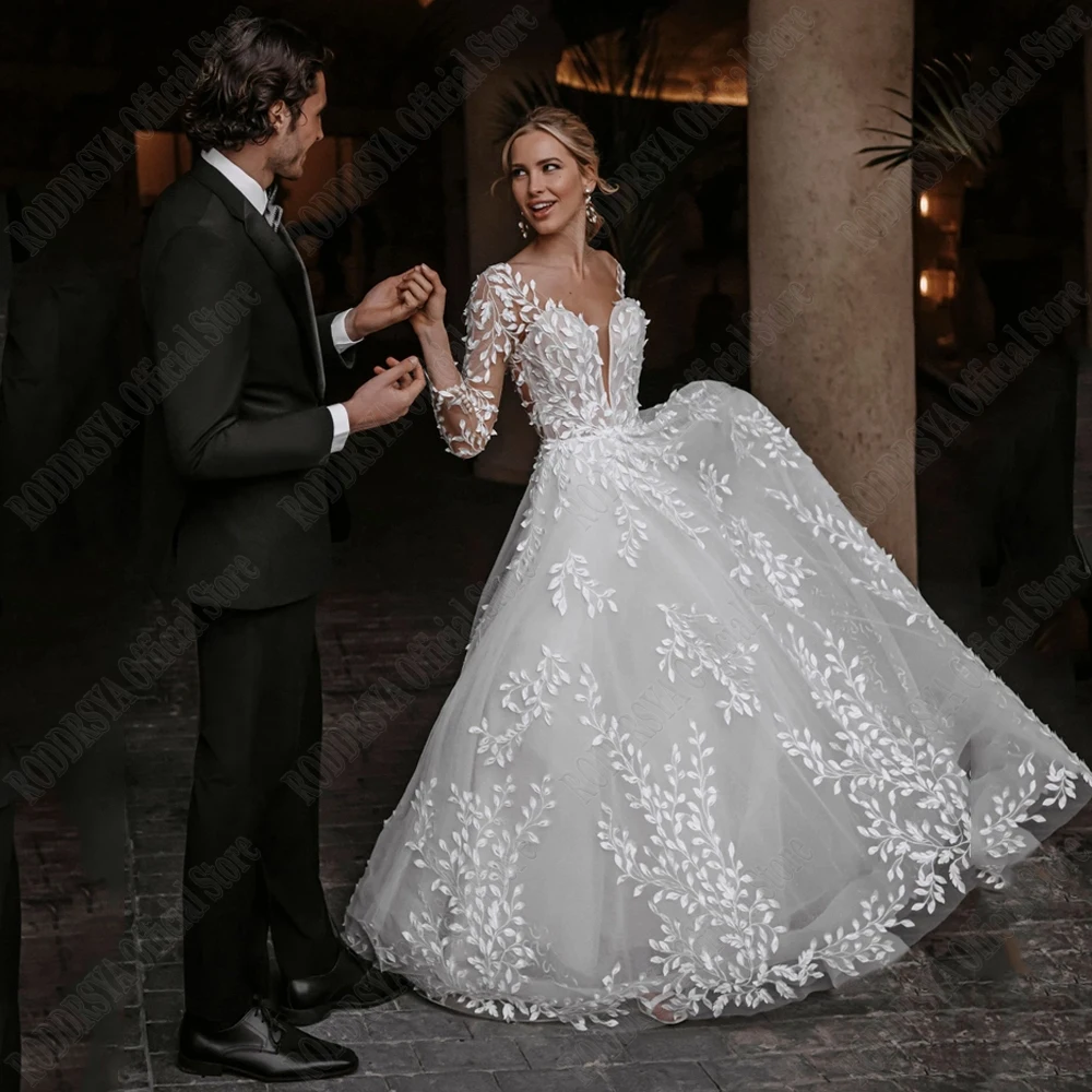 Top Trends: RODDRSYA Sexy Backless Wedding Dresses New 2023 Long Sleeves Bride Gowns V-Neck A-Line Lace Applique Tulle Vestidos De Novia Shoppable Styles