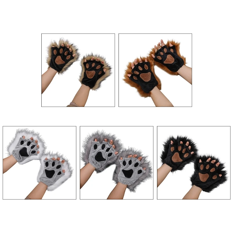 Top Trends: 1 Pair Furry Paw Gloves For Cat Girls Cosplay Accessory Kawaii Plush Wolf Paws Fingerless Winter Gloves For Anime Cospla Shoppable Styles - Image 2