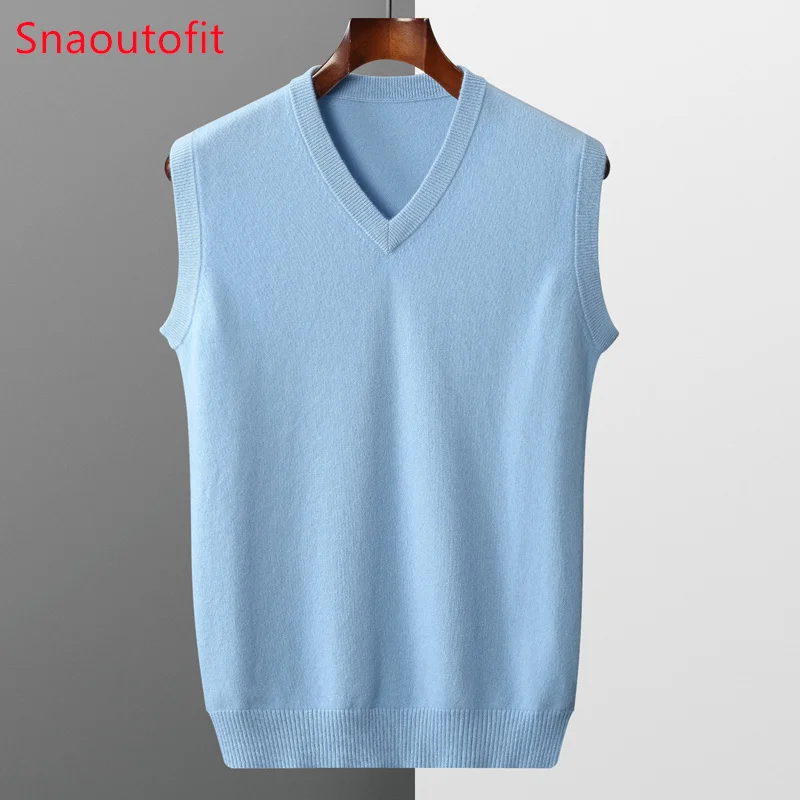 Top Trends: Men&#039; Cashmere Vest Sleeveless Knit Sweater Spring Autumn V-Neck Vest Middle-Aged Warm Top Wool Waistcoat Loose Outer Pullover Shoppable Styles