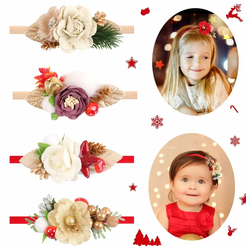 Top Trends: Christmas Floral Headband For Baby Girl Nylon Elastic Hair Tie Newborn Hairband Festival Hair Rope Pearl Flower Hair Accessories Shoppable Styles