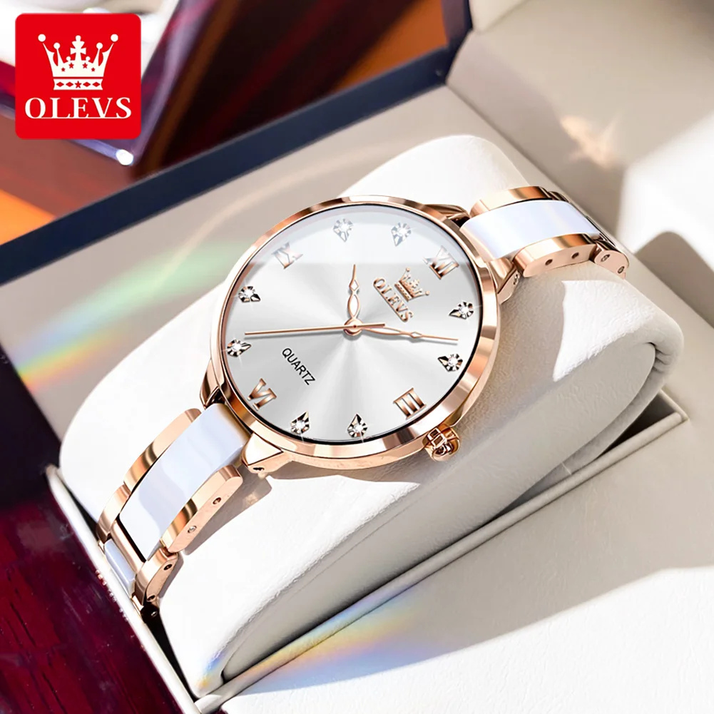 Top Trends: OLEVS Quartz Watch For Women Waterproof Ceramic Strap Diamond Inlay Fashion Elegant Ladies Wristwatches Gift Box Set Reloj Mujer Shoppable Styles