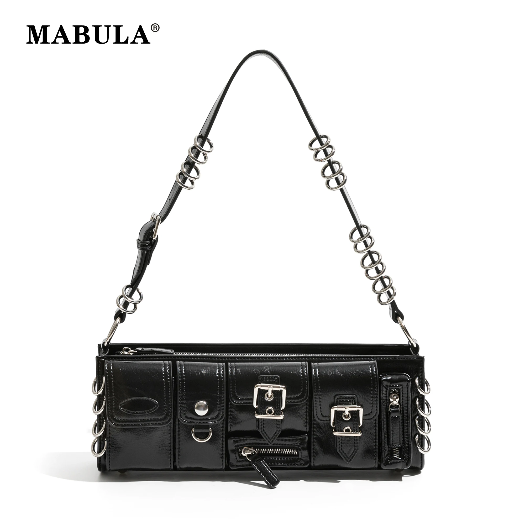 Top Trends: MABULA Vintag Black Underarm Shoulder Bag Punk Stylish Pu Leather Clutch Handbag Retro Rock Unisex Cuboid Purse Shoppable Styles