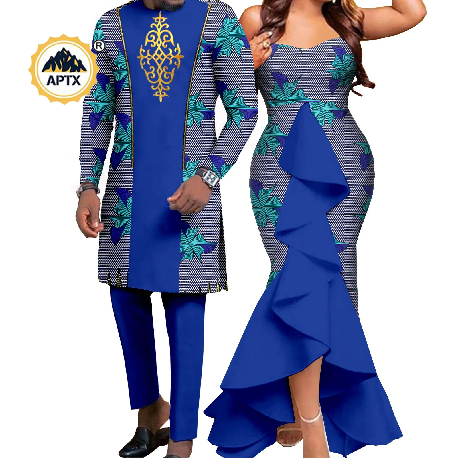 Top Trends: Dashiki African Women Mermaid Dresses Matching Men Outfits Pant Sets Bazin Riche African Couple Clothes For Wedding Y22C080 Shoppable Styles