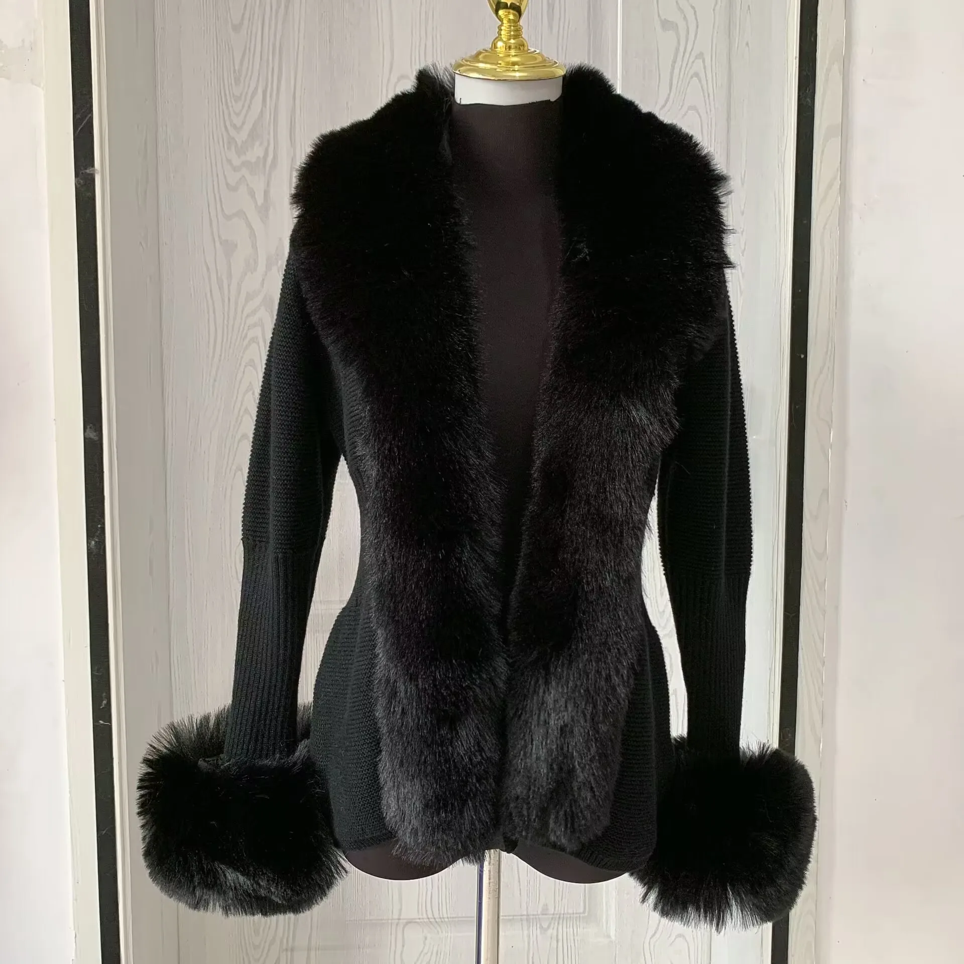 Top Trends: Women Faux Fur Knitted Cardigan With Fox Whole Fur Collar Autumn-winter Luxury Faux Fox Fur Cardigan Fashion Sexy Artificial Fur Shoppable Styles - Image 5