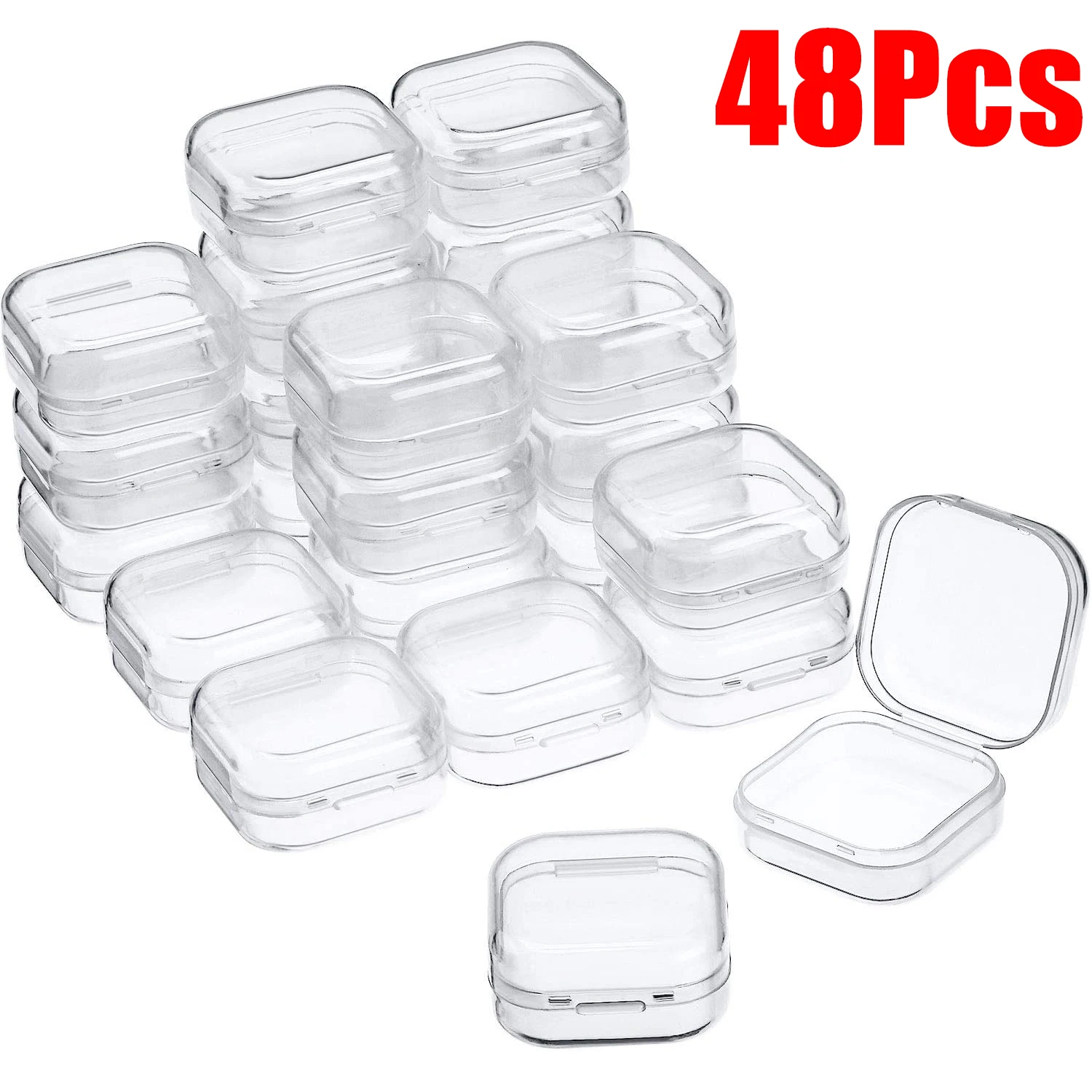 Top Trends: 48Pcs 3.5*3.5*1.8cm Mini Clear Plastic Storage Box Container With Lids Empty Hinged Boxes For Beads DIY Craft Jewelry Making Shoppable Styles