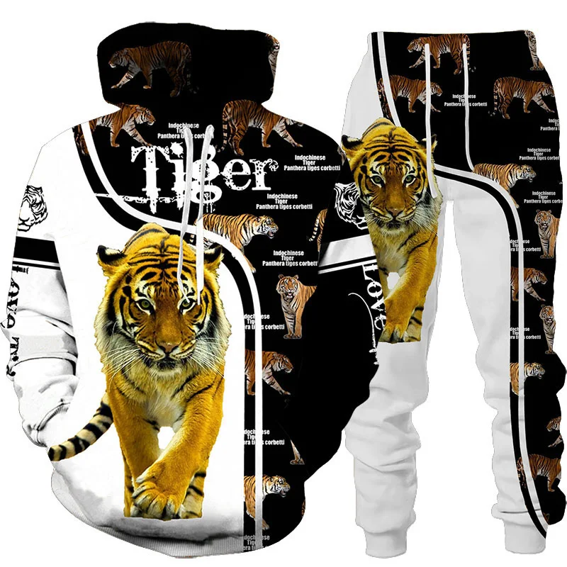 Top Trends: New Animal 3D Tiger Printed Hoodie + Pants Suit Cool Men / Women 2 Pcs Sportwear Tracksuit Set Autumn And Winter Men&#039;s Clothing Shoppable Styles