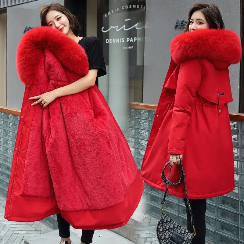 Top Trends: 2023 New Women's Coat Winter Jacket Wool Lined Fur Collar Thick Warm Hooded Jacket Snow Cotton Coat 6XL Shoppable Styles - Image 4