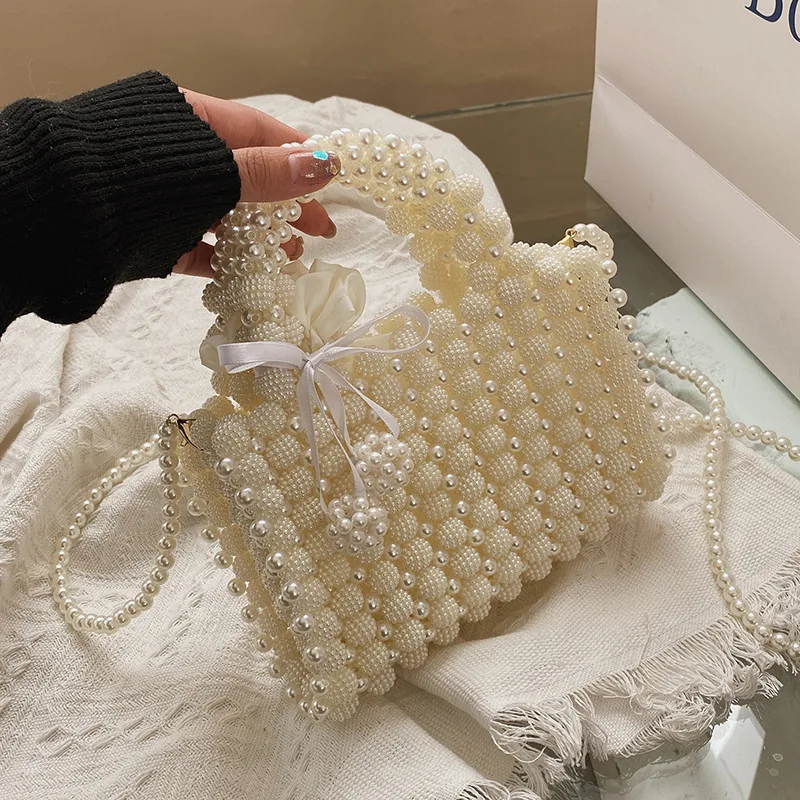 Top Trends: Luxury Woven Pearls Bag Shoulder Bags For Women Designer Small Beading Handbags Brands Party Evening Purse Wedding Clutch Tote Shoppable Styles