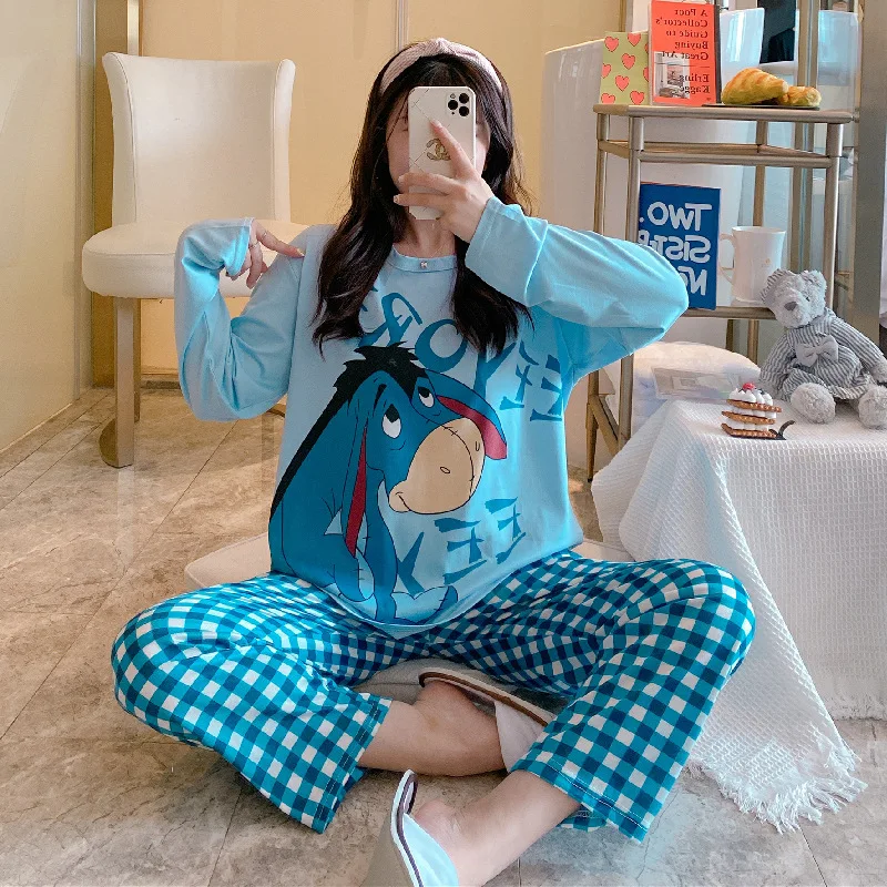 Top Trends: Pajam Cartoon Mickey Minnie Duck Tigger Pajamas Women Spring Autumn Long Sleeve Student Cute Loose Pajamas 2pcs Suit Shoppable Styles