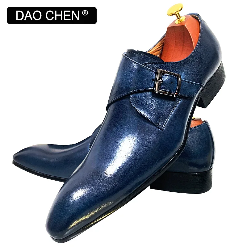 Top Trends: DAOCHEN MEN&#039;S GENUINE LEATHER SHOES BLUE BLACK BUCKLE STRAP LOAFERS SLIP ON FORMAL WEDDING OFFICE Casual Dress Shoes Man Shoppable Styles