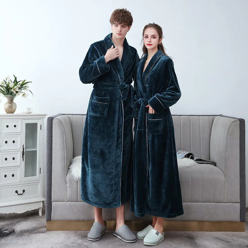 Top Trends: Couple Soft Warm Coral Fleece Long Bathrobe Winter Kimono Flannel Bath Robe Nightgown Home Wear Dressing Gown Sleepwear Shoppable Styles