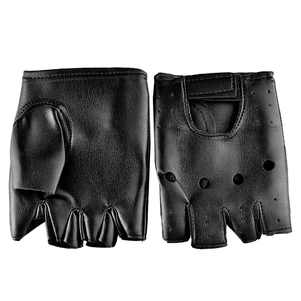 Top Trends: Motor Punk Gloves Unisex Black Faux Leather Fingerless Solid Color Half Finger Motorcycle Driving Mittens For Women Men Dropship Shoppable Styles