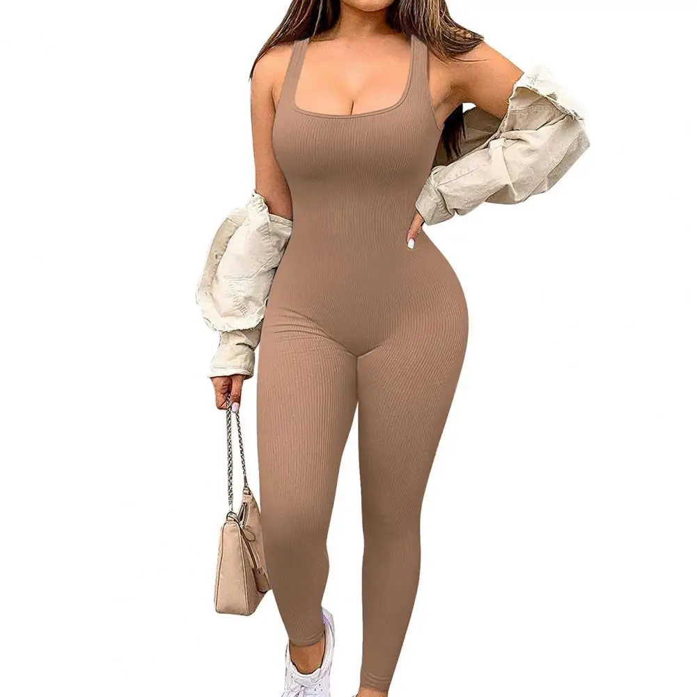 Top Trends: Women Jumpsuit High Elasticity Slim Fit Summer Jumpsuits Butt-lifted Sport Yoga Playsuit With Square Neck Spaghetti Strap Shoppable Styles