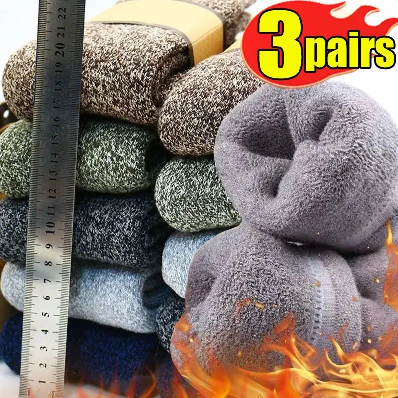 Top Trends: Winter Merino Wool Socks For Men Super Thick Warm High Quality Harajuku Retro Snow Casual Antifreeze Cashmere Socks Men 3 Pair Shoppable Styles