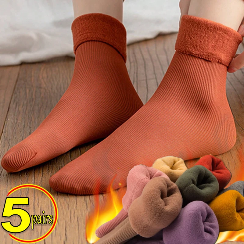 Top Trends: 5pairs Women Men Winter Socks Warm Thicken Thermal Snow Boots Soft Velvet Cashmere Sock Sleep Solid Color Home Floor Socks Shoppable Styles