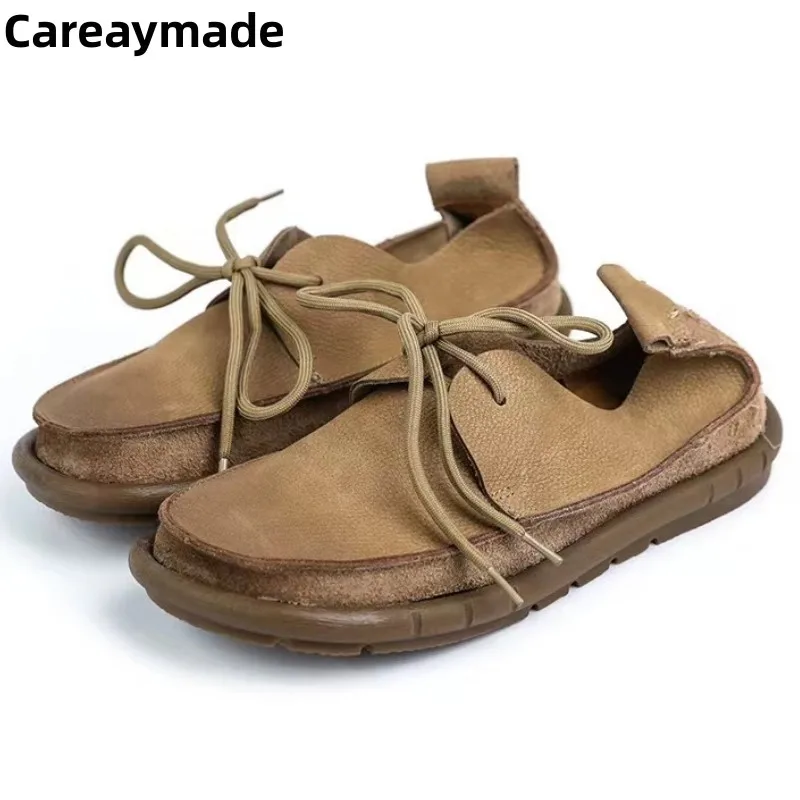 Top Trends: Careaymade-Handmade Genuine Leather Flats 2024 New Women Shoes Round Toe Shallow Soft Sole Loafers Retro Solid Color Shoes Shoppable Styles