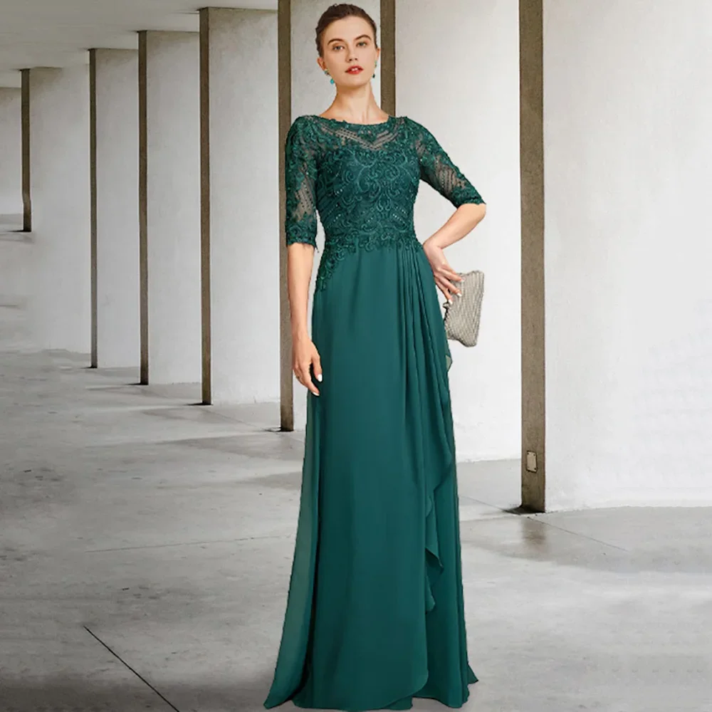 Top Trends: Fashion Half Sleeves Emerald Green Mother's Of The Bride Dress A-line Chiffon Wedding Guest Gown Scoop Plus Size Evening Shoppable Styles