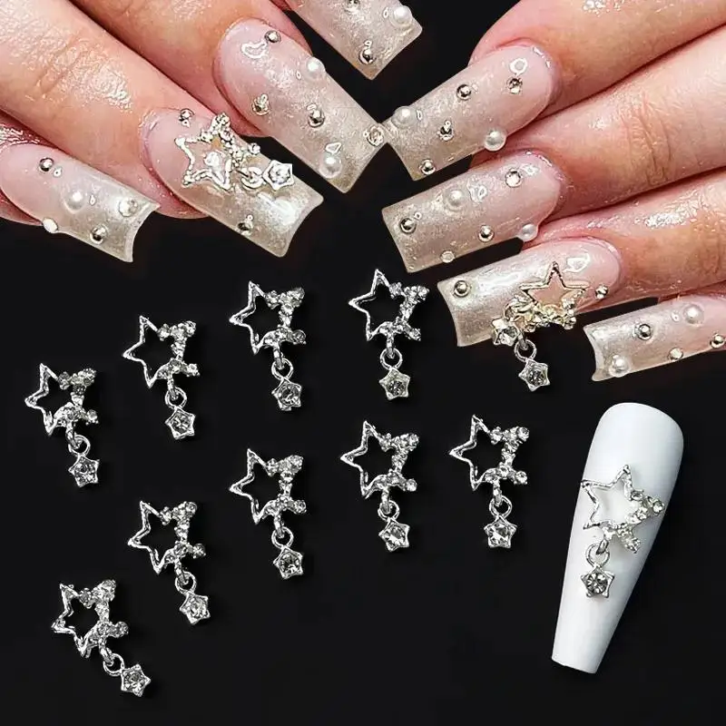 Top Trends: 10pcs Pentagram Star Nail Art Charm Shiny Heart Saturn Planet Rhinestones 3D Nail Decoration Glitter Nail Manicure Accessories Shoppable Styles