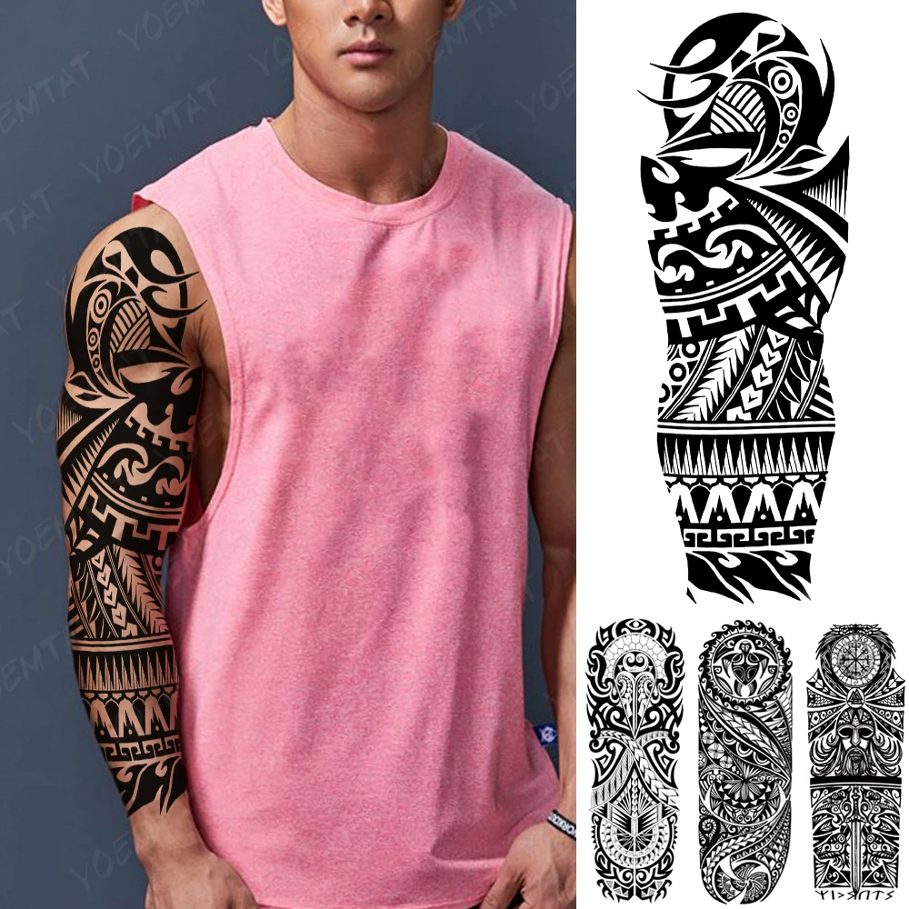 Top Trends: Large Arm Sleeve Waterproof Temporary Tattoo Sticker Dark Maori Mayan Tribal Totem Viking Tatoo Women Men Body Art Fake Tattoos Shoppable Styles