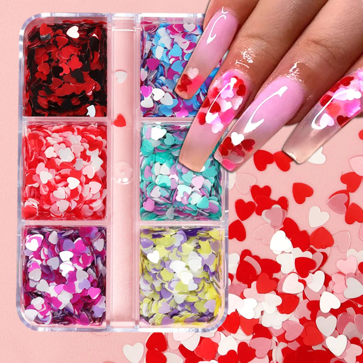 Top Trends: 6 Grids Mixed Love Hearts Nails Sequins Valentines Decoration Black Red Glitter Flakes For Gel Polish Nail Supplies Accesories Shoppable Styles