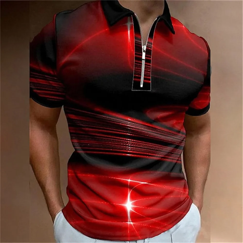 Top Trends: Fashion Men&#039;s Clothing Polo Shirts Casual Turn-Down Collar Zipper Golf Wear Ladder Print Short Sleeve Tee Shirt Men Polos Tops Shoppable Styles