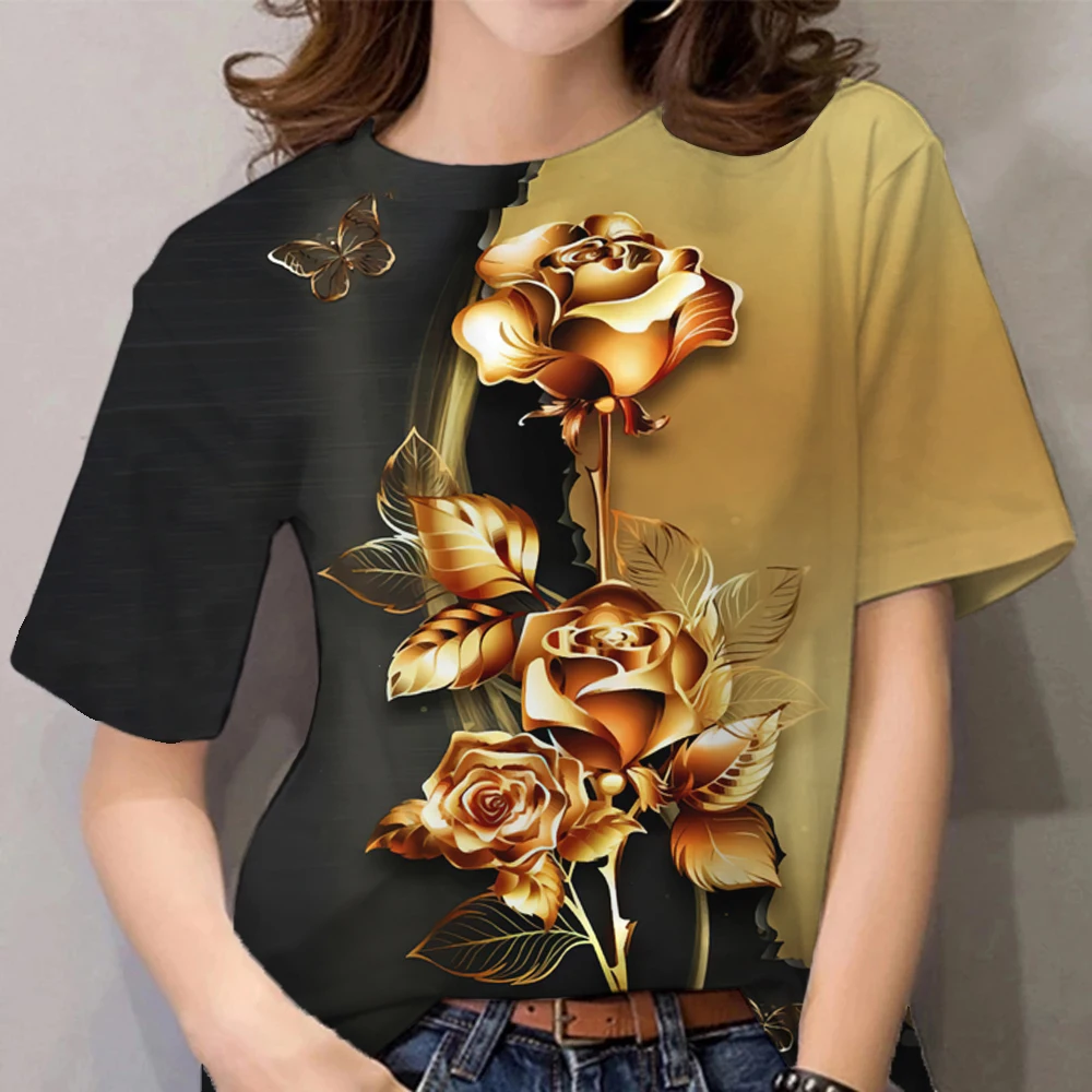 Top Trends: 2023 New Luxury Women&#039;s T Shirt Floral Print Harajuku Clothes O Neck Casual Short Sleeve Tees Daily Y2k Blouse Oversized Tops Shoppable Styles