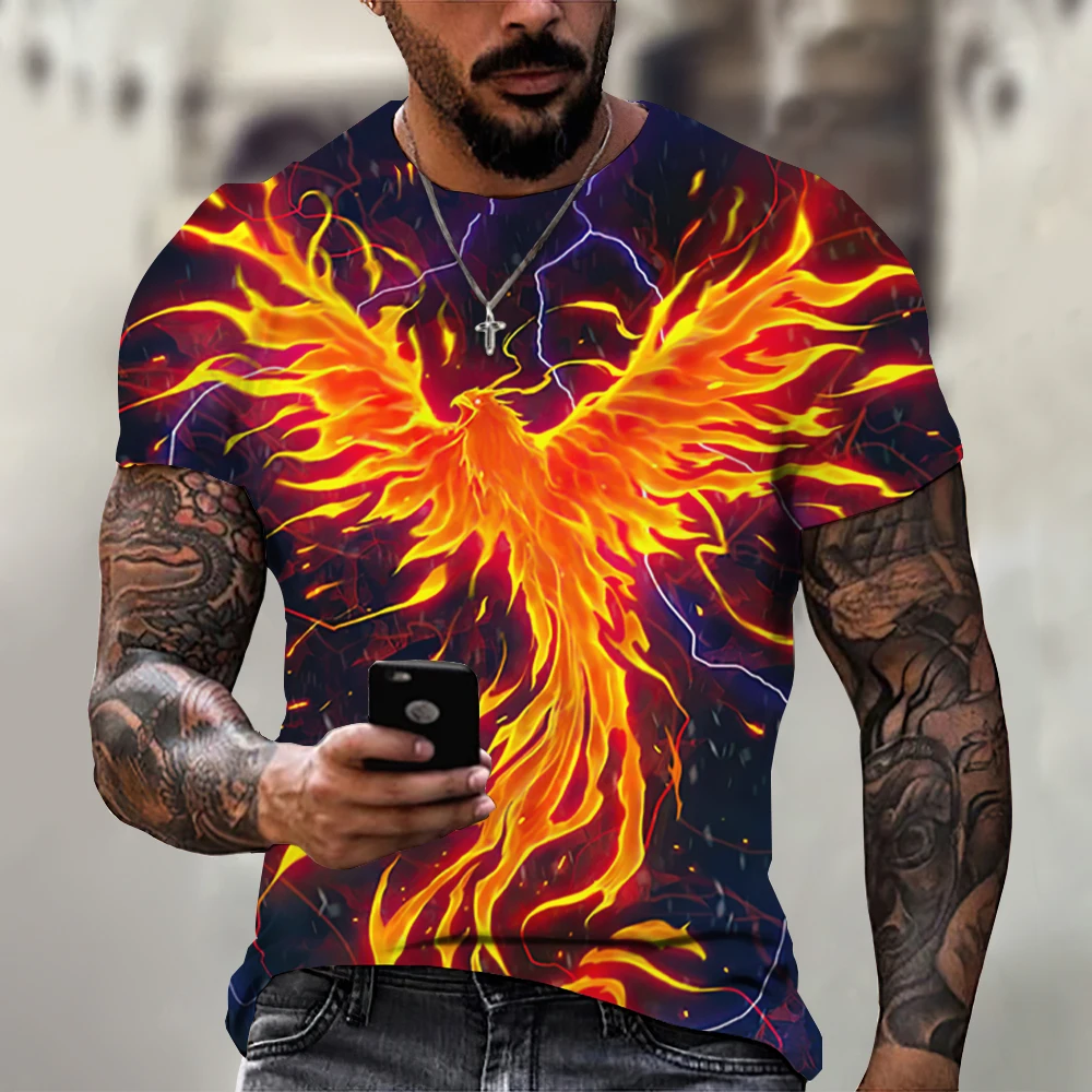 Top Trends: Summer Men&#039;s T-shirts 3d Phoenix Print Graphic Short Sleeve Tops Fashion Hip Hop Tees Men Oversized T Shirt Vintage Men Clothing Shoppable Styles